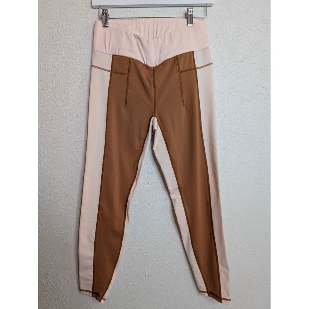 Intimately Free People Women V-Cut Leggings M Brown Colorblock Activewear Yoga